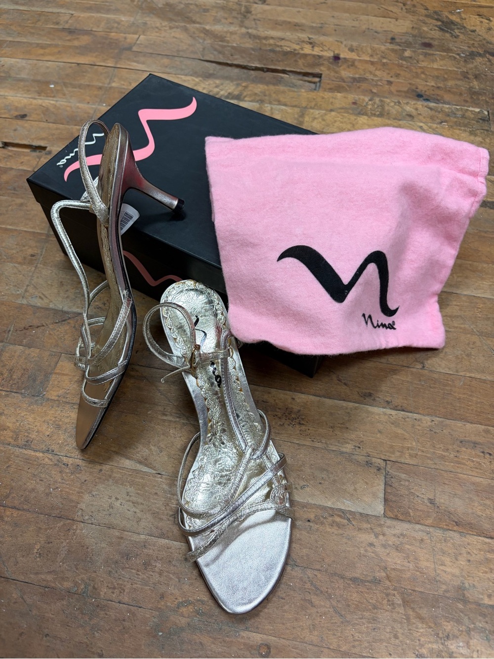 Nina Strappy Platinum Heeled Sandals
